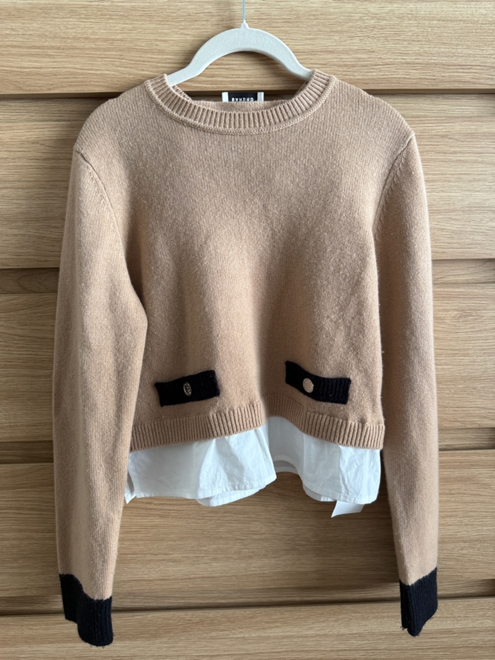 Sandro Women’s Beige Layered Sweater with Black Trim | L